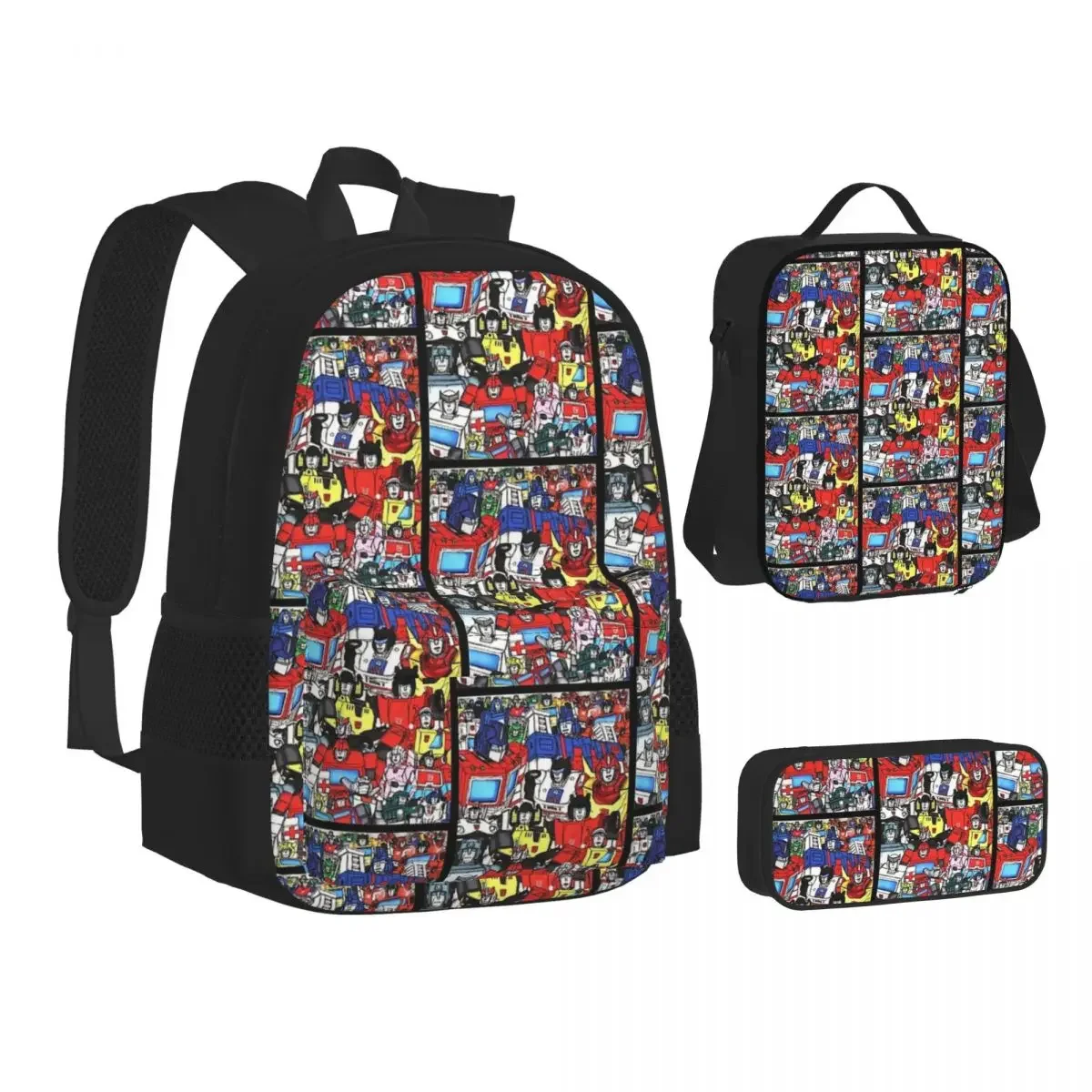 Transformers Autobots Backpacks Boys Girls Bookbag Students School Bags Cartoon Kids Rucksack Lunch Bag Pen Bag Three-Piece Set