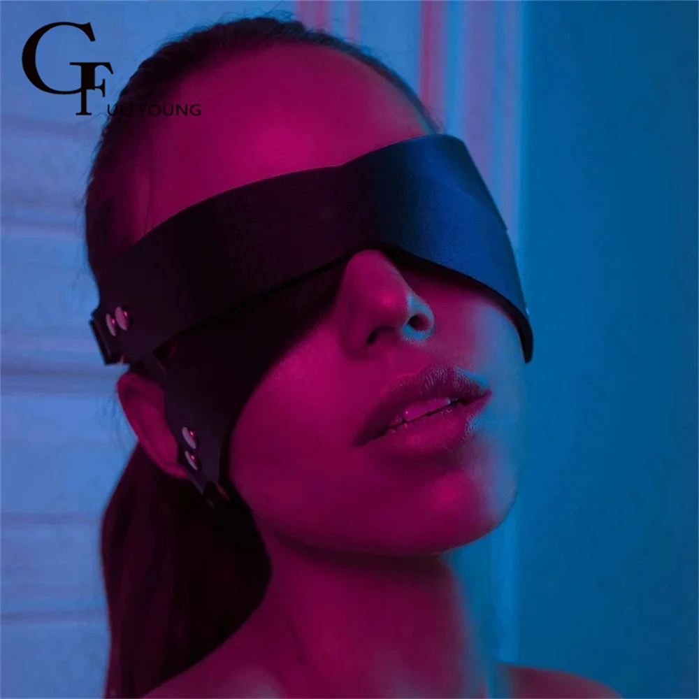 PU Fetish Masquerade costumi esotici Bondage in pelle maschera gotica Sleep Eyeshade Sexy Lingeire Blindfold coppia per donna Edgy