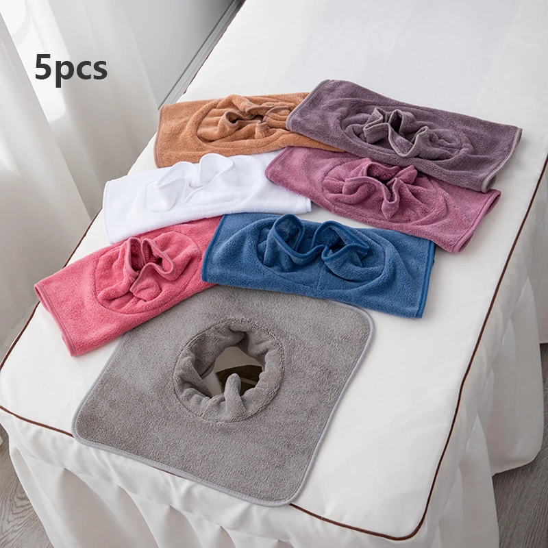 5 Towels with Headrest Holes for Beauty Beds, Salon Towels, SPA Massage Bed Covers, Breathable Face Hole SPA Massage Bed Towels,