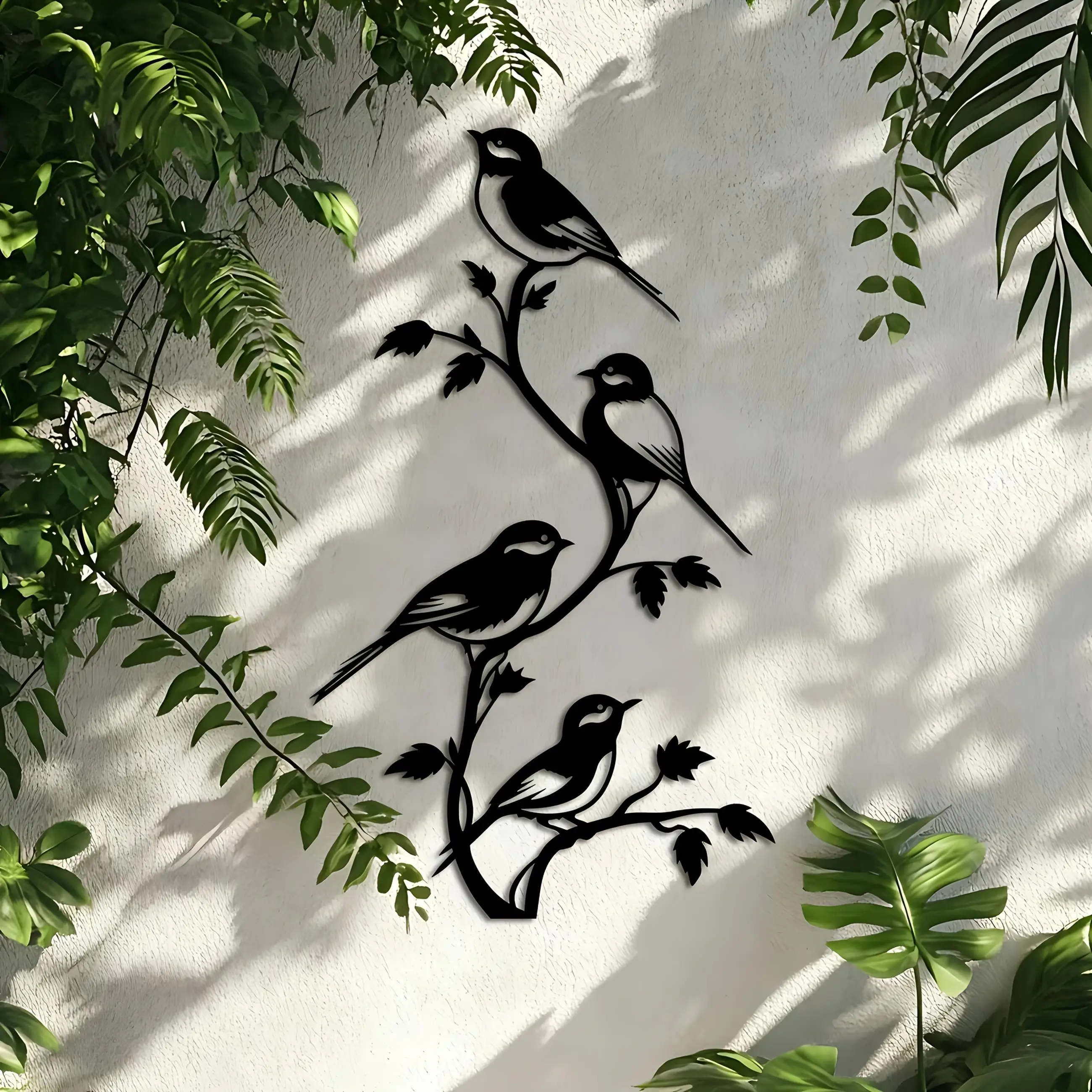 Wrought Iron Wall Art, Handcrafted Metal Bird Floral Decor for Living Room Bedroom Farmhouse, Rustic Hanging Indoor Outdoor Home