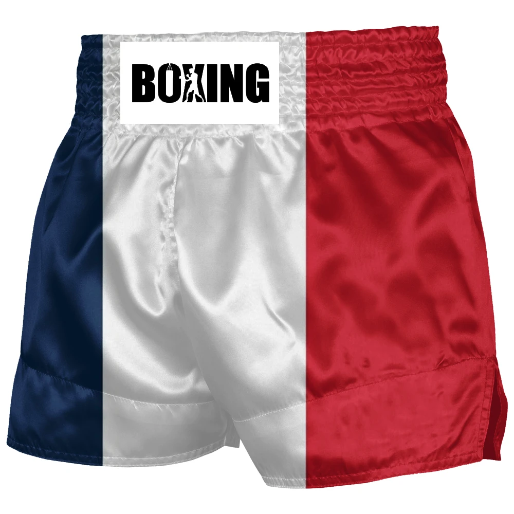 French flag Muay Thai Boxing Shorts for Men's Women's Kids Teenagers Kickboxing Fighting MMA Trunks Sanda Grappling Bjj  Short