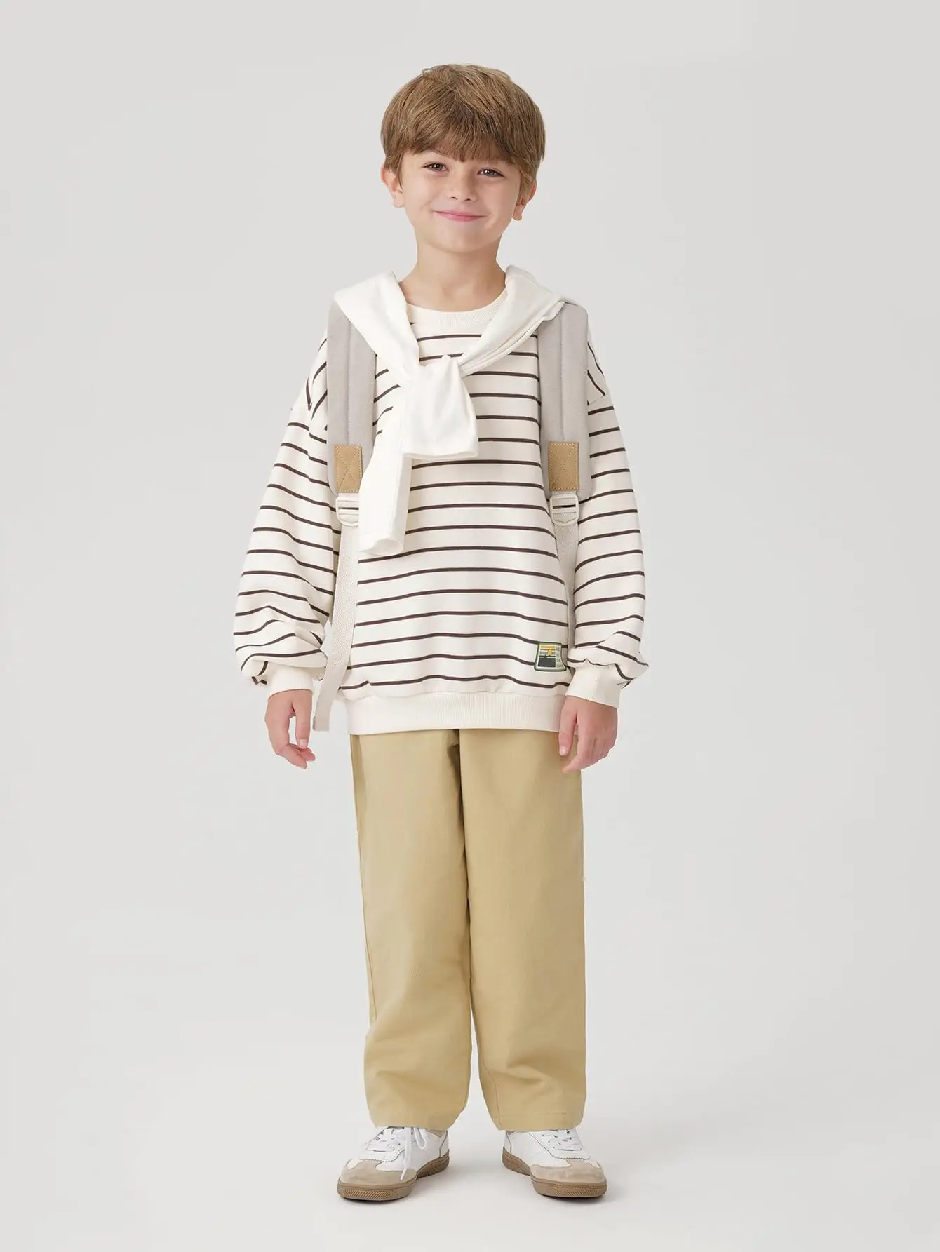 marc & janie Boys Striped Crew Neck Sweatshirt Off Shoulder Long Sleeve Shirts Kids Loose Soft Versatile Tops 240997