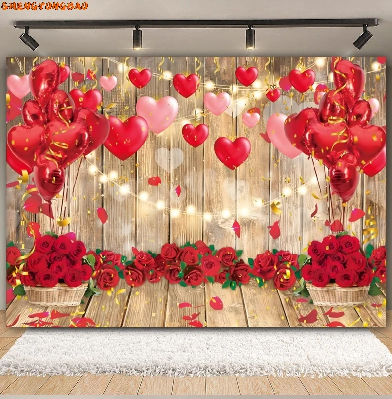 Valentine's Day Photography Backdrops February 14 Romantic Red Rose Love Heart Brick Wall Portrait Background Decor Photo Studio