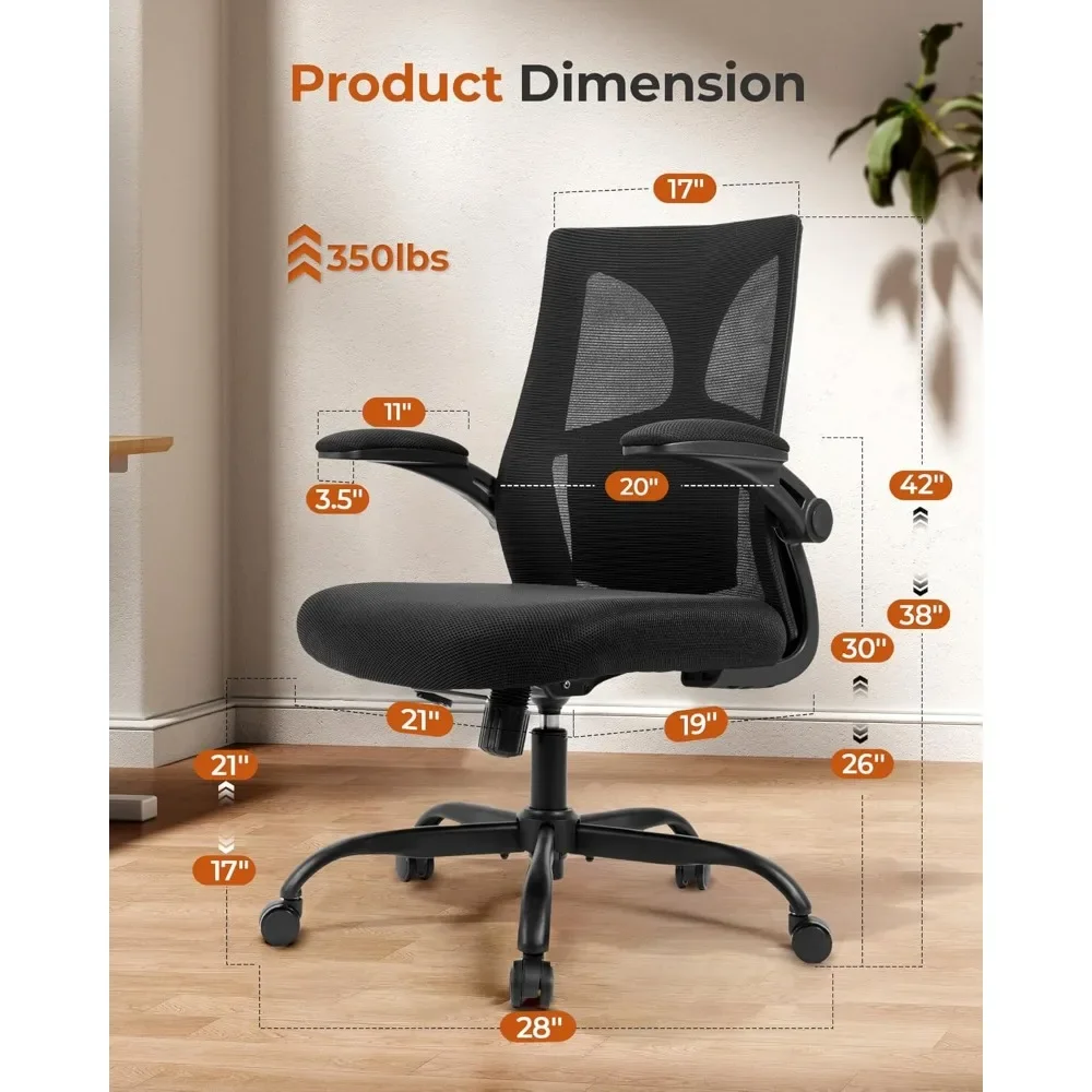 Ergonomic Office Chair 350lbs Capacity - 3.9-inche Cushion and Tall Back Computer Desk Chair Breathable Mesh Comfortable Swivel