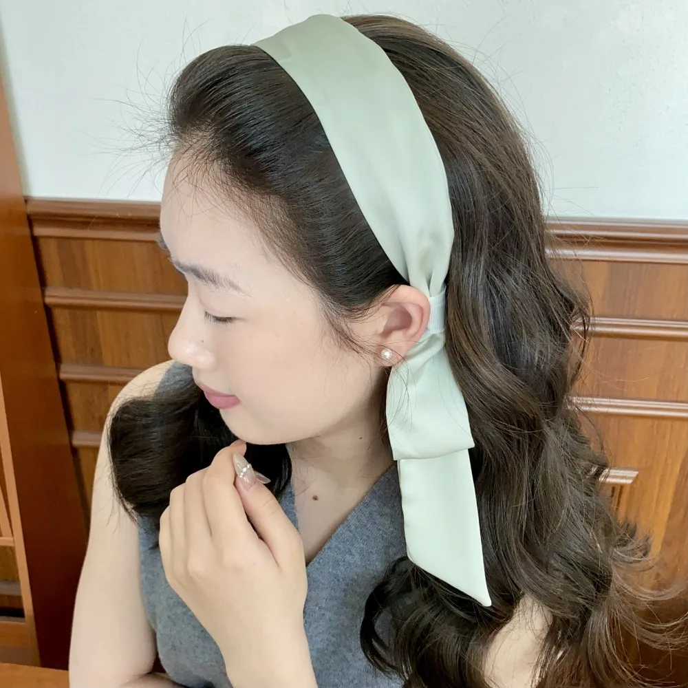 Милая лента с бантом, повязка для волос, однотонная повязка на голову с бантом в корейском стиле, головные уборы, аксессуары для волос, обруч для волос для девочек