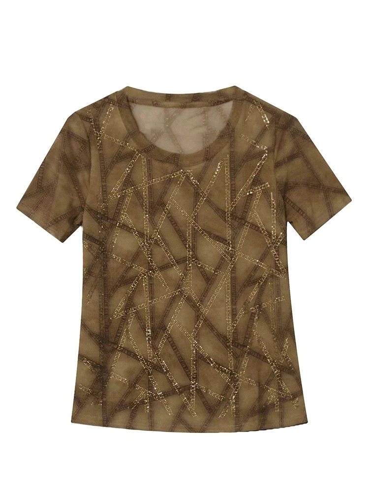 تي شيرت نسائي أنيق من فايانابل مي، قميص صيفي ضيق مزين بالأحجار الكريمة، مناسب للعمل، مصنوع من ألياف البوليستر الرقيقة