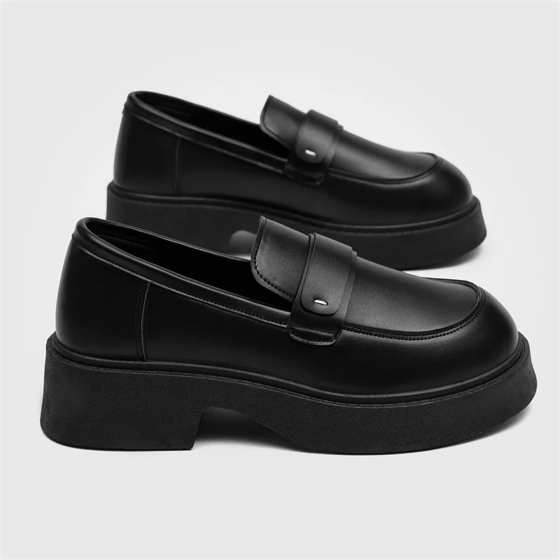 British Style Platform Loafers Men 2024 Plus Size Round Toe Single Shoes Male Thick Bottom PU Leather Shoes