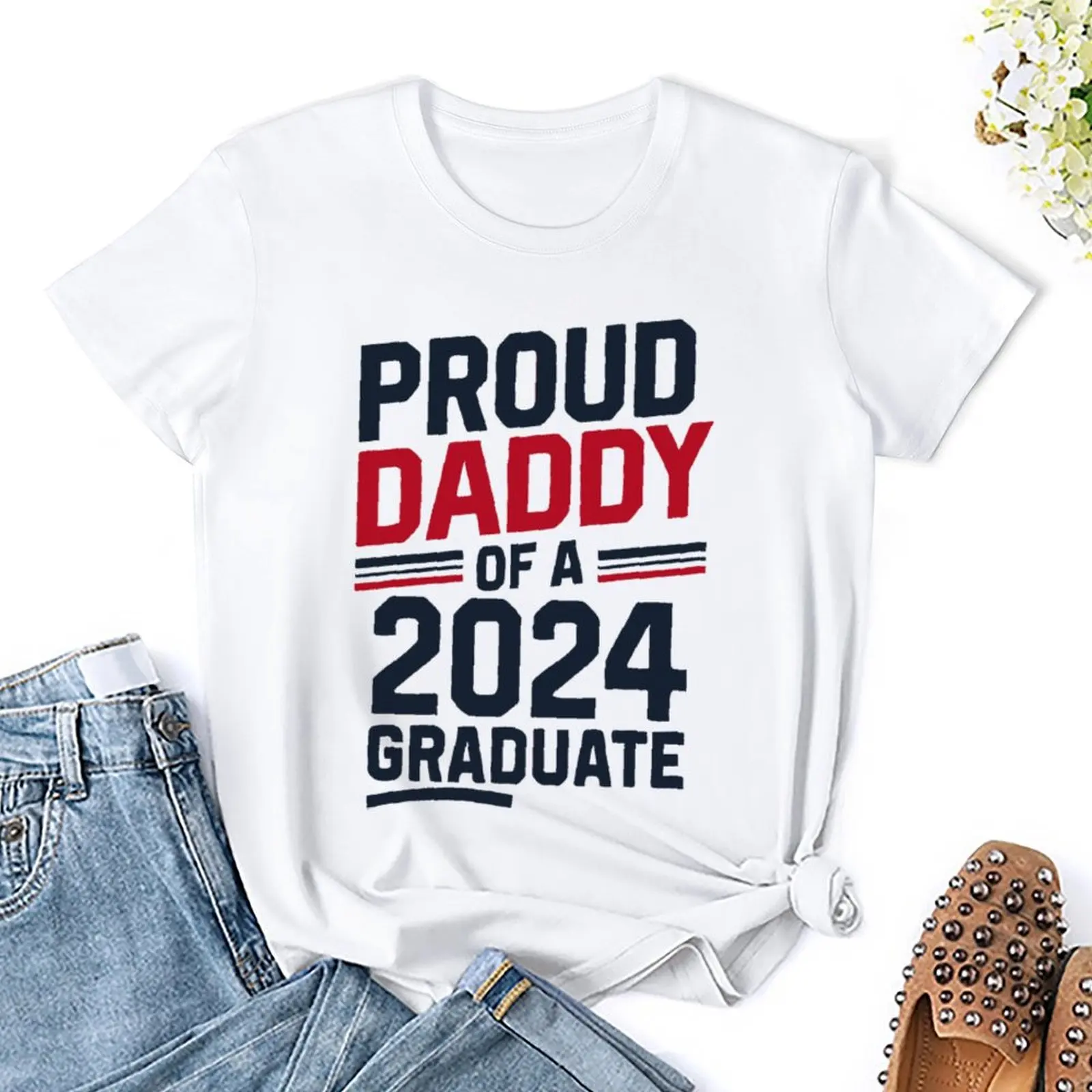 Round Neck Teachers' Day Proud Daddy of A 2024 Graduate Senior Class T-shirt  Move Top Tee Unique Funny Novelty Aactivity Compet