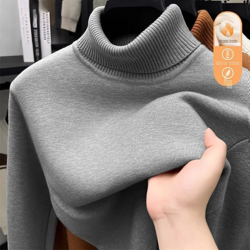 

Thiened Fce High Collar Knitted Sweater Men's Winter Warm Pure Color Dad Sle Long Sve Crew Ne Pullover Knitwear