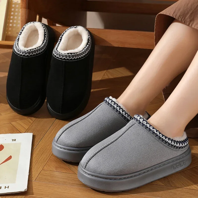 

2025@@* Winter Home Cozy Fluffy Platform Slippers for Women Plush Warm Cotton Non Slip Indoor Unisex Shoes