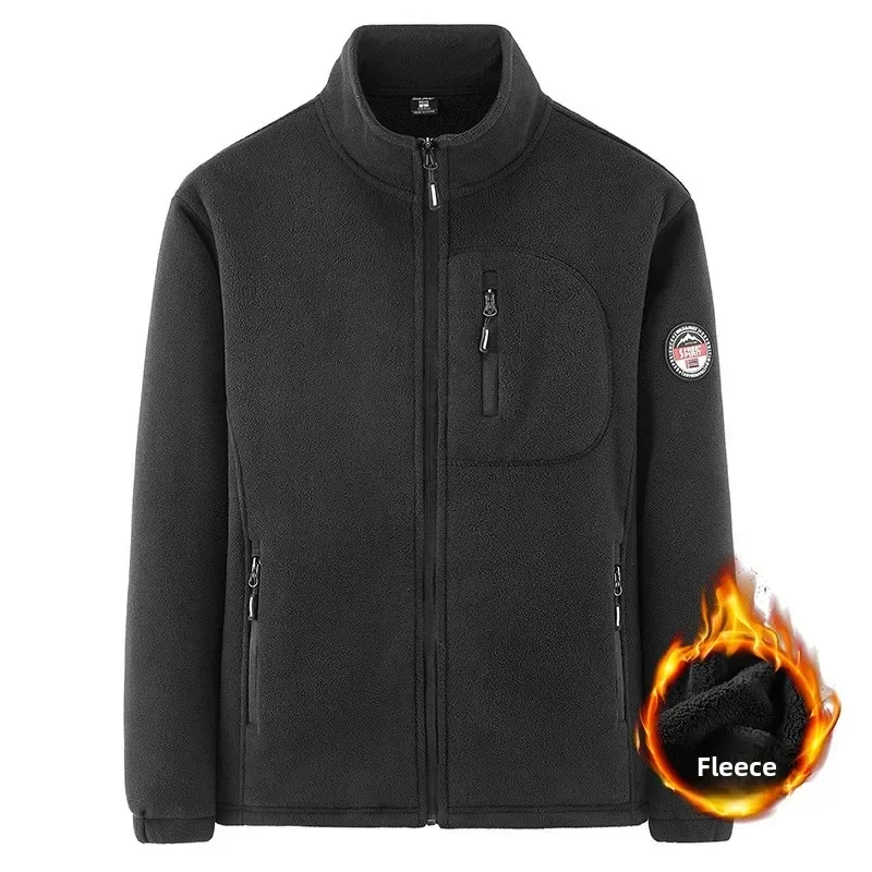 Polar Fleece and Fleece Jacket for Men, Autumn and Winter Loose Double-sided Thick Hoodie, Cardigan for Warmth, Oversized Stand