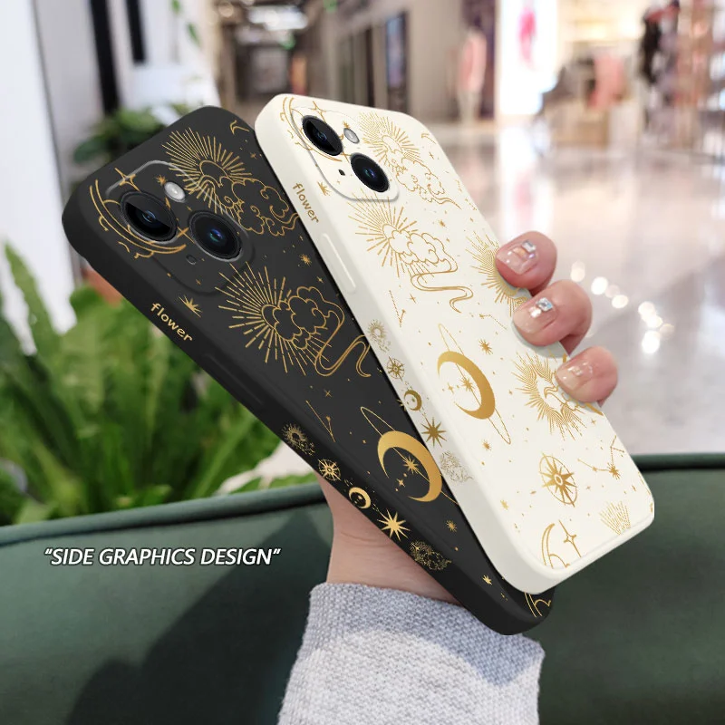 Golden Starry Sky Phone Case For iPhone 16 15 14 13 12 11 X XR XS SE2 SE2020 8 7 6 6S Plus Pro Max Mini Silicone Cover