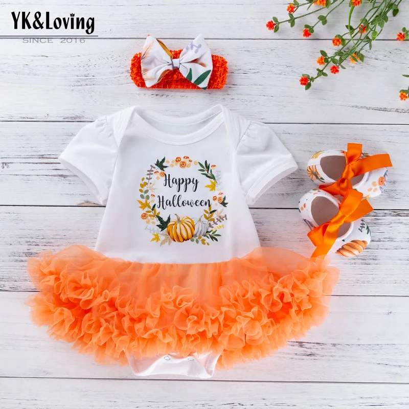 

Baby Halloween Costume Romper Dress Printed Pumpkin Toddler Dress Jumpsuit Set Hot Sale Infant Outfit Trendy