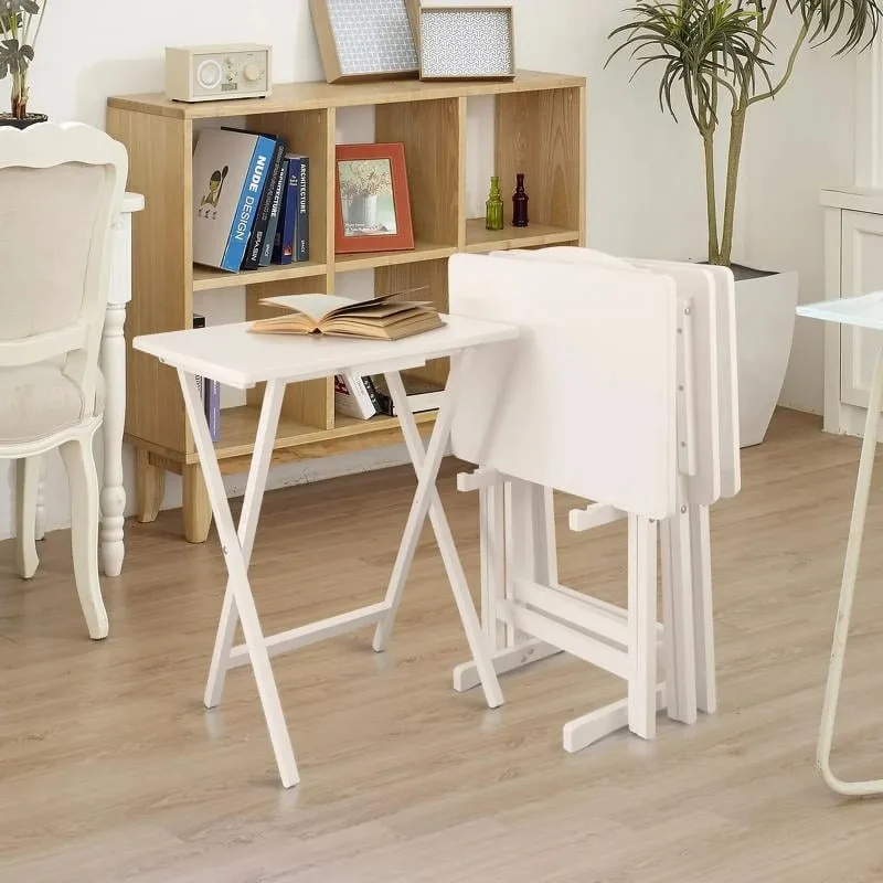 

5 Piece TV Table Set in White (4 Trays, 1 Stand)
