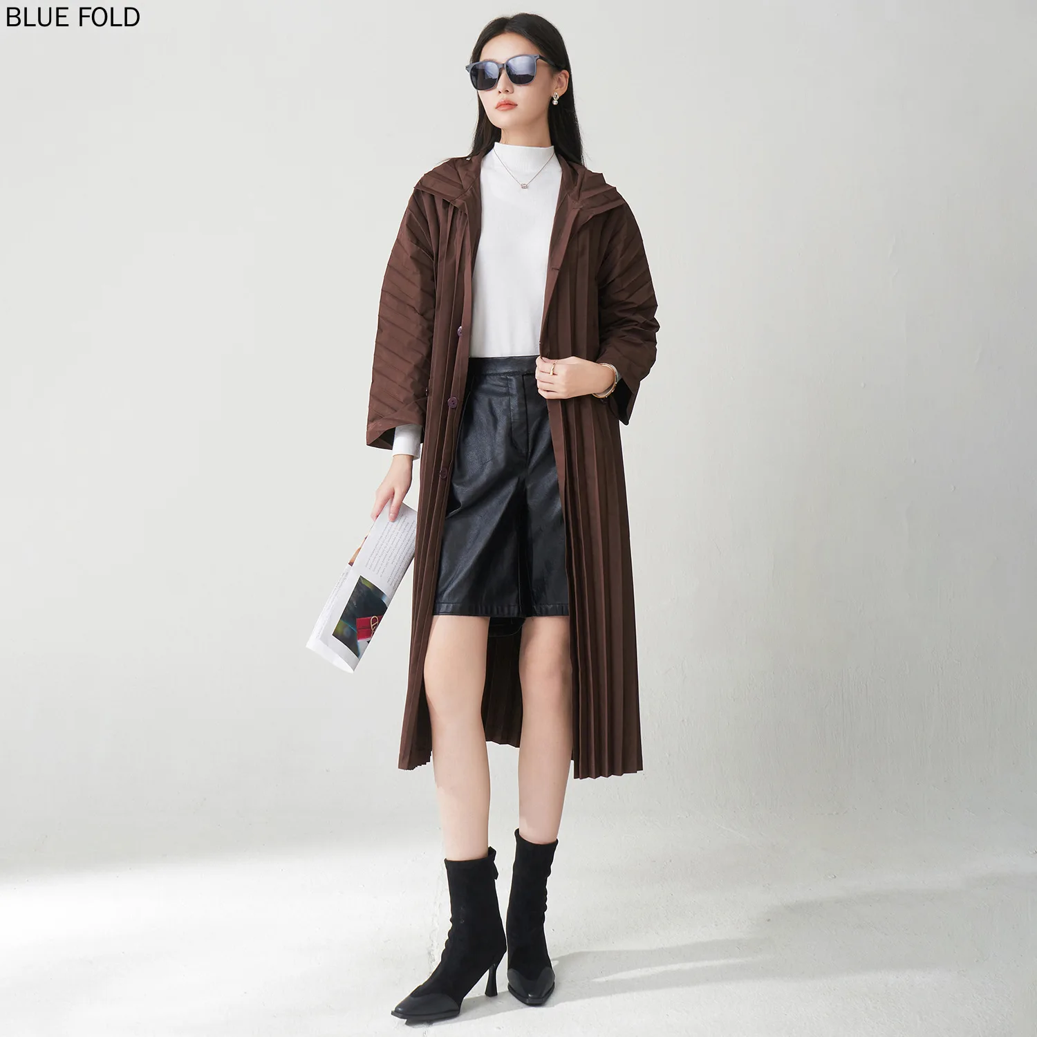 

Ветровка Miyake для женщин, весна/осень, новый стильный кардиган, элегантное пригородное пальто средней длины высокого качества в британском стиле