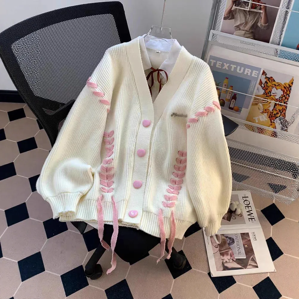 

New Japanese Lazy Top Knitted Cardigan Versatile Coat Sweater Women's Coat Autumn College Loose Strap