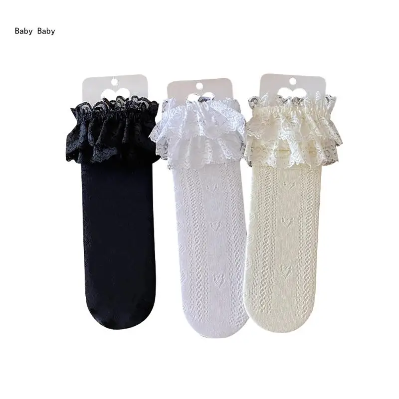 

Girl Dancing Socks for Outdoor Spring Antimosquito Kneehigh Socks for Kids Breathable Lace Fishnet Socks for Little Girls Q81A