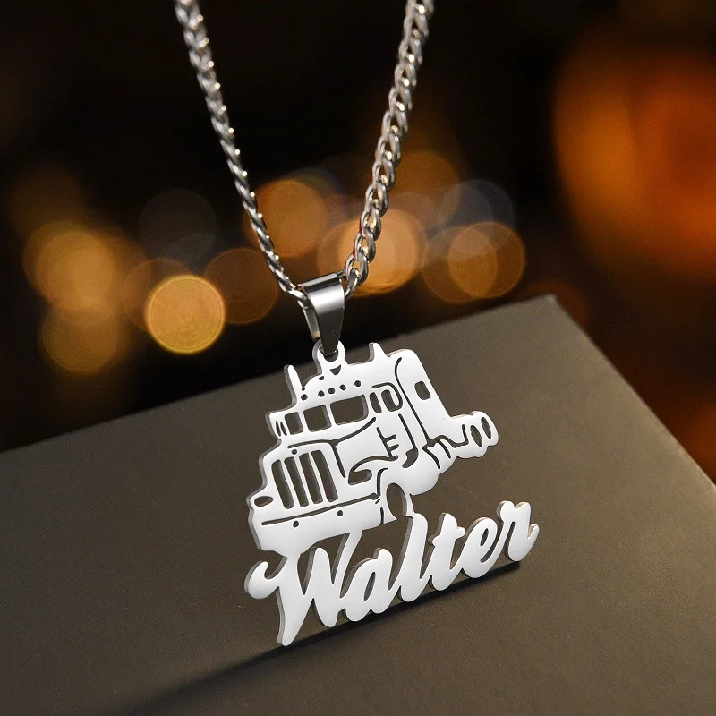 Customized Name Necklace Personalized Pendant 5mm NK Chain Truck Style Custom Nameplate Necklaces Jewelry for Men Birthday Gift