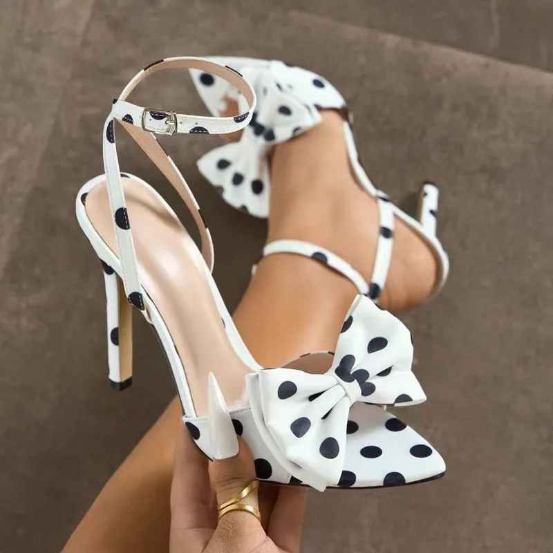 

Summer Fashion Polka Dot Butterfly Knot High Heels Gladiator Sandals Women Peep Toe Buckle Strap Party Prom Ladies Shoes