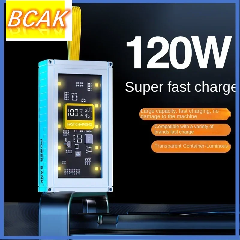 BCAK 30000mAh 50000mAh 120W Fast Charging Transparent Power Bank 200000mAh Large-capacity Mobile Power Supply  Mobile Phones Qua