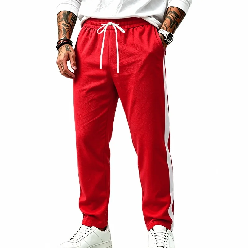 Autumn Men's Casual Sports Trousers Contrasting Colors Straight Versatile Sweatpants