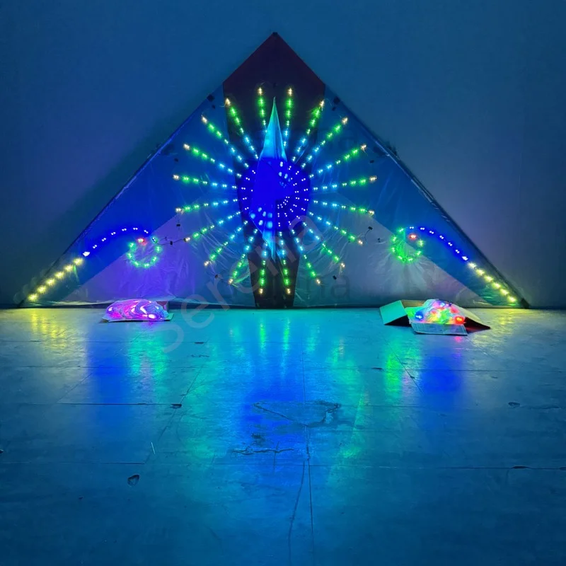 DDDZ 6 Square LED Delta Kite Ever-Changing Big Triangle Night 544 Umbrella Ripstop Nylon Delta Kite with Light with Tubing Tail