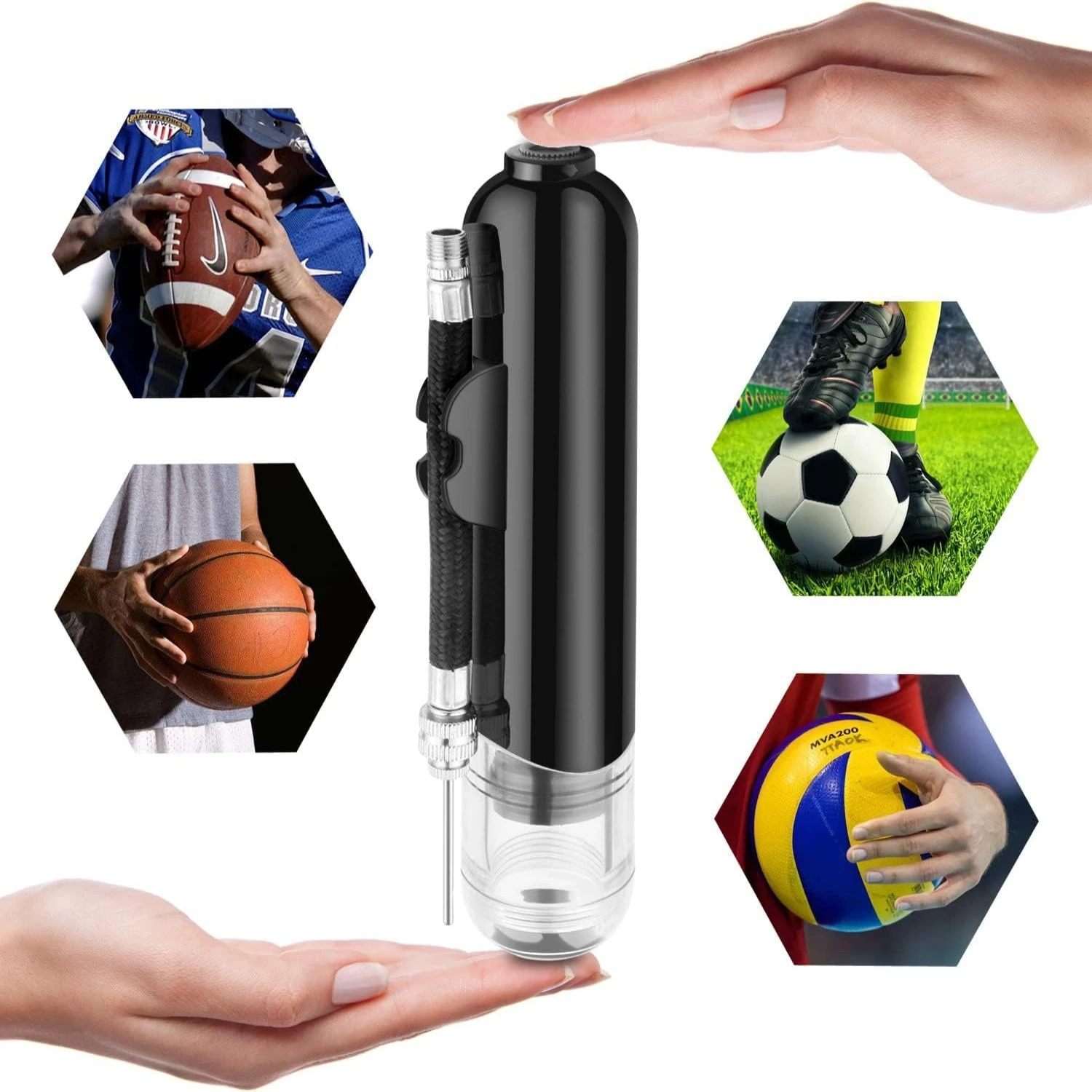 Pompa per palline sportive a doppia azione efficiente e versatile-gonfiatore conveniente perfetto per calcio, basket, pallavolo, palloncini,