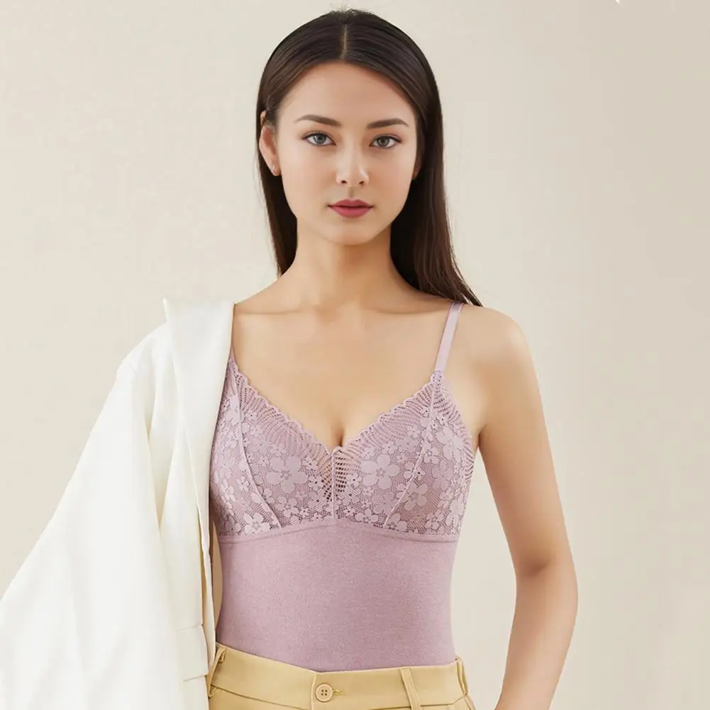 Flower-patterned Lace Bra Stylish 2-in-1 Lace Bra Vest for Women Thermal Underwear with Adjustable Straps Machine for Wear