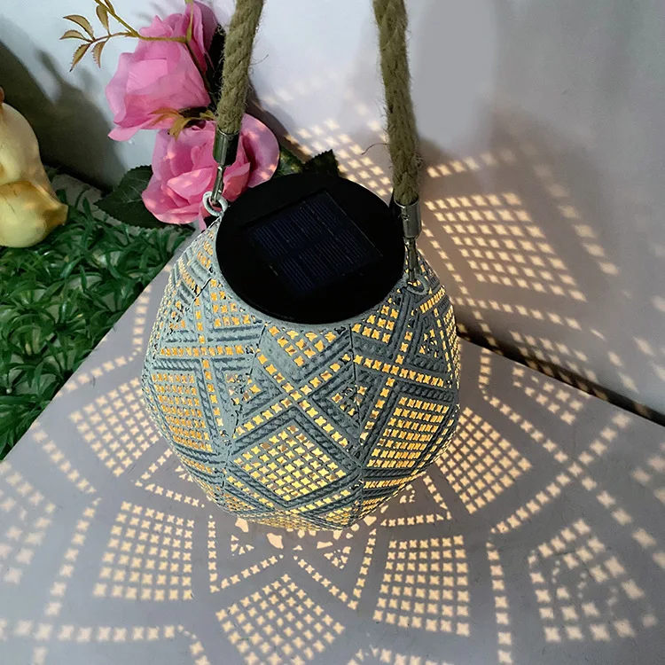 Creative Solar Iron Hollow Hemp Rope Projection Lamp Outdoor Garden Courtyard Landscape Decorative Lamp Suspension Lamp