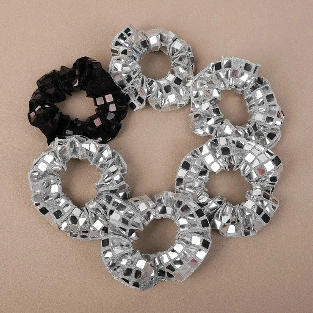 ยางรัดผมแบบสี่เหลี่ยมประดับเลื่อม 6 ชิ้น ดีไซน์จีบระยิบระยับ ขนาดใหญ่ สำหรับมัดผมหางม้า