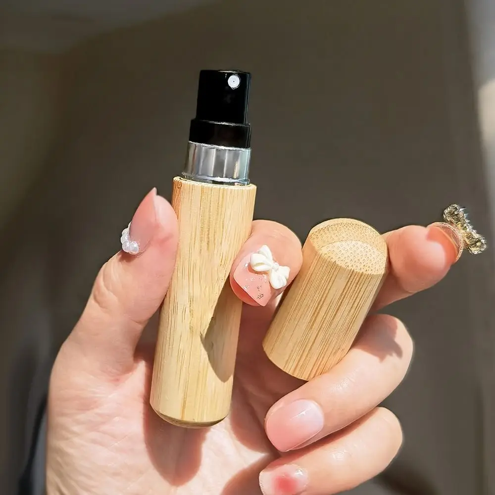 5/8ML Ultra Fine Refillable Perfume Bottle Wood Bottom Filling Liner Bamboo Spray Bottle Mini Liquid Container Gift