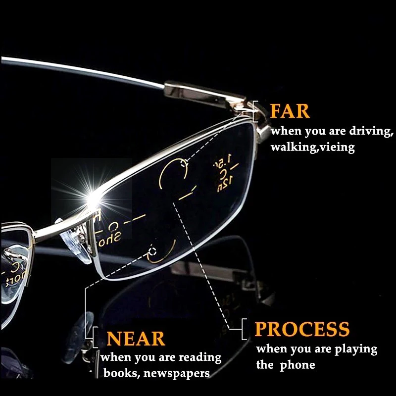 Metal Titanium Progressive Multifocal Reading Glasses Men Women Anti Blue Light Presbyopic Glasses Half Frame High Quality