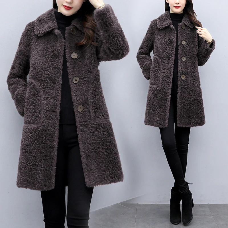 Winter Lamb Velvet Jacket Women\'s Clothing Autumn Winter 2022 Korean Slim Wool Coat Female Loose Warm Thicken Long Parka Outwear