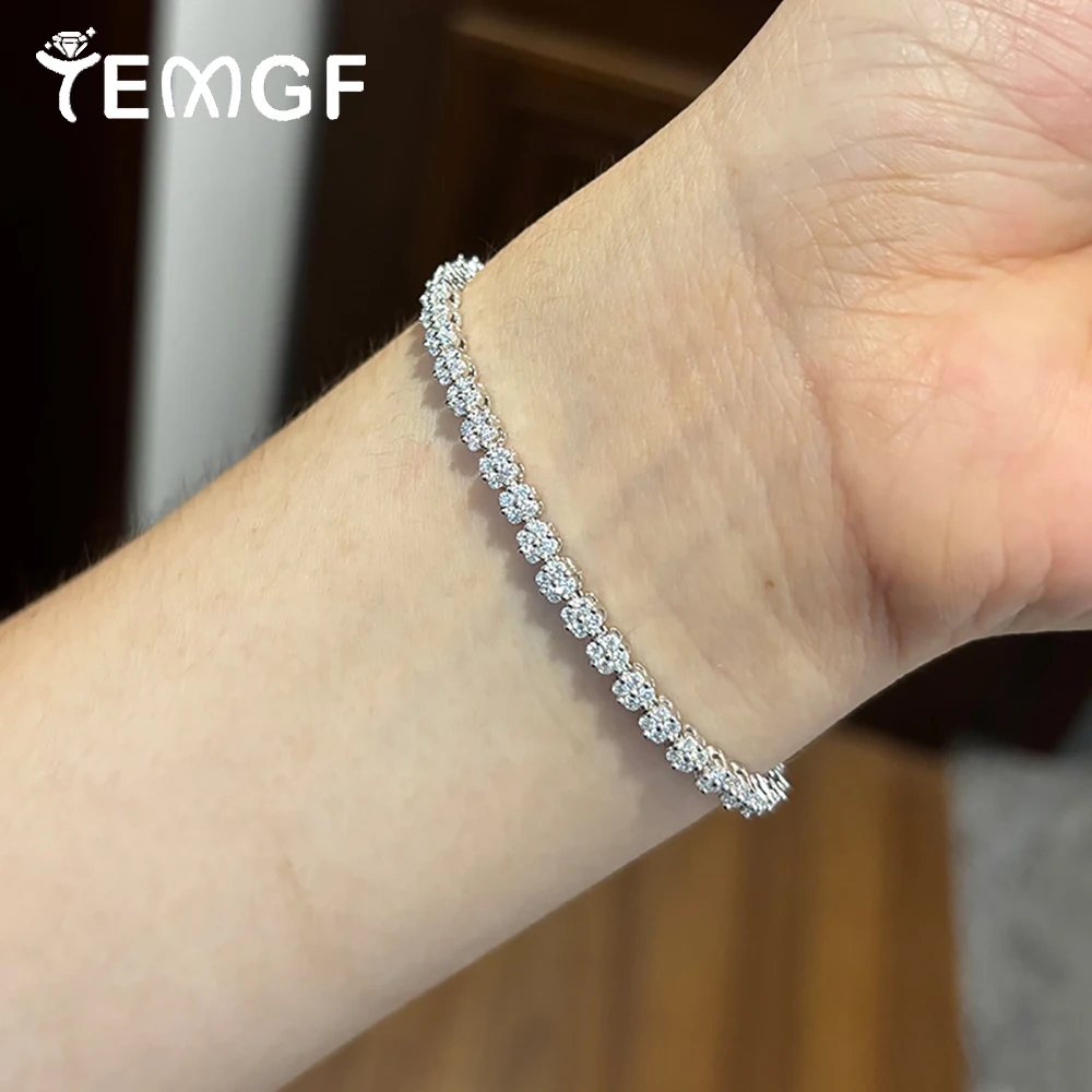 

TEMGF полный браслет из муассанита 1,4 мм для женщин, цепочка из стерлингового серебра 925 пробы, тонкий маленький цветочный дизайн, ювелирные изделия, подарки, сертифицируемые