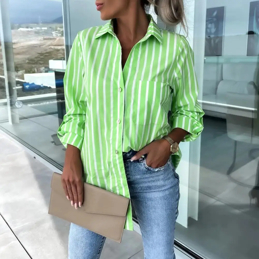 2024 Women\'s Shirt Blouse Striped classic Print,Button Long Sleeve Casual No pockets Daily Basic Shirt Fall & Winter Tops