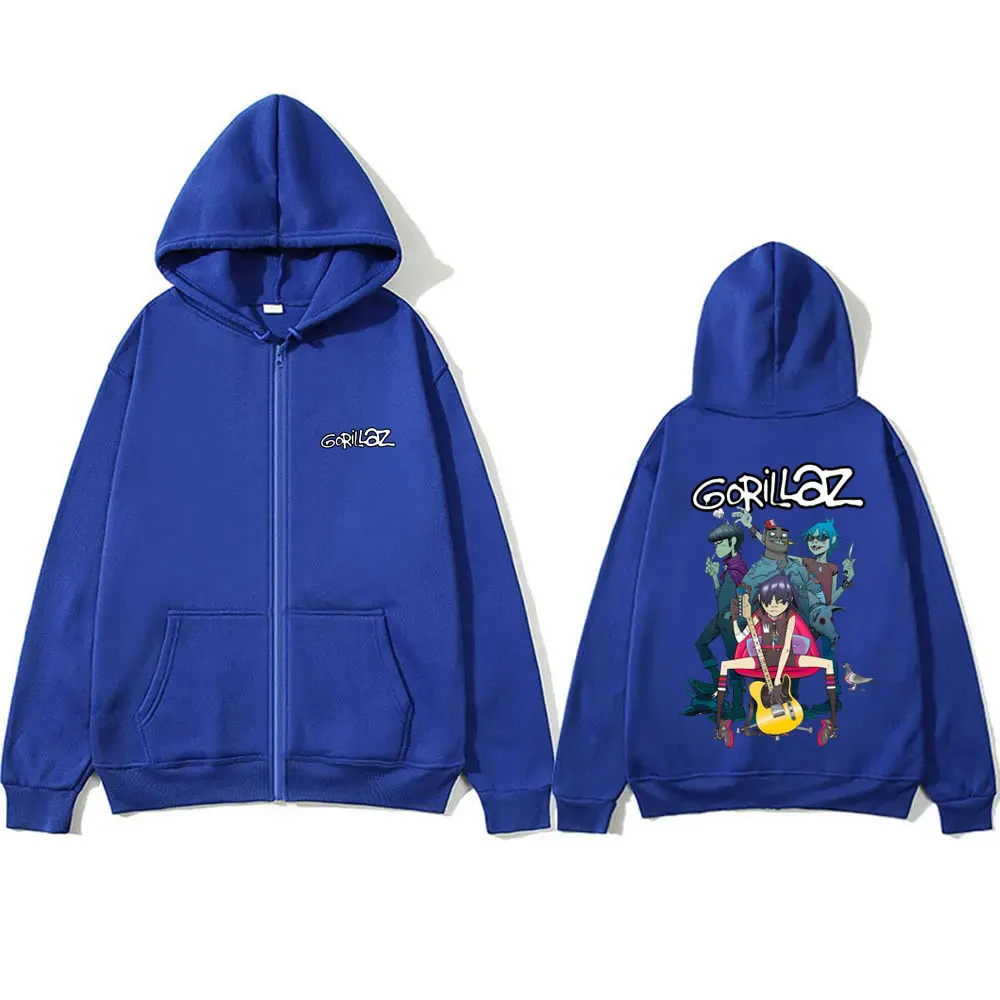 Rock Band Gorillaz Zipper Hoodie Men Women Hip Hop Fashion Oversized Zip Up Jacket Men's Casual Fleece Cotton Zip Up Sweatshirt
