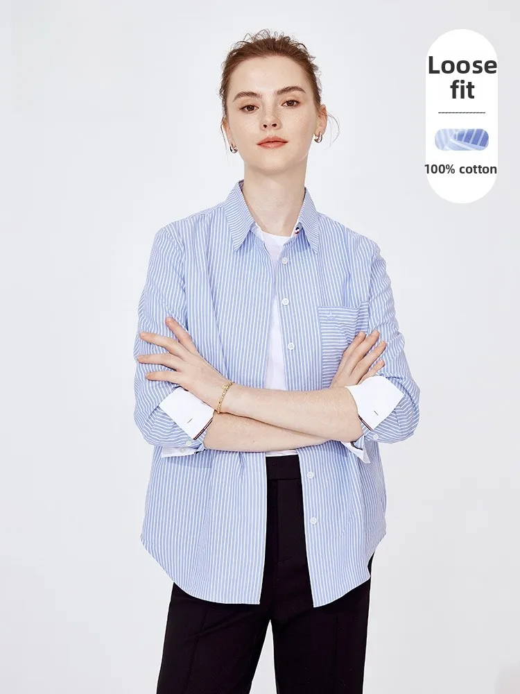 

Navigare Women's Long Sve Cotton irt Casual Striped Loose Fit Faionable Button up irt Nautical Sle Regular Sve