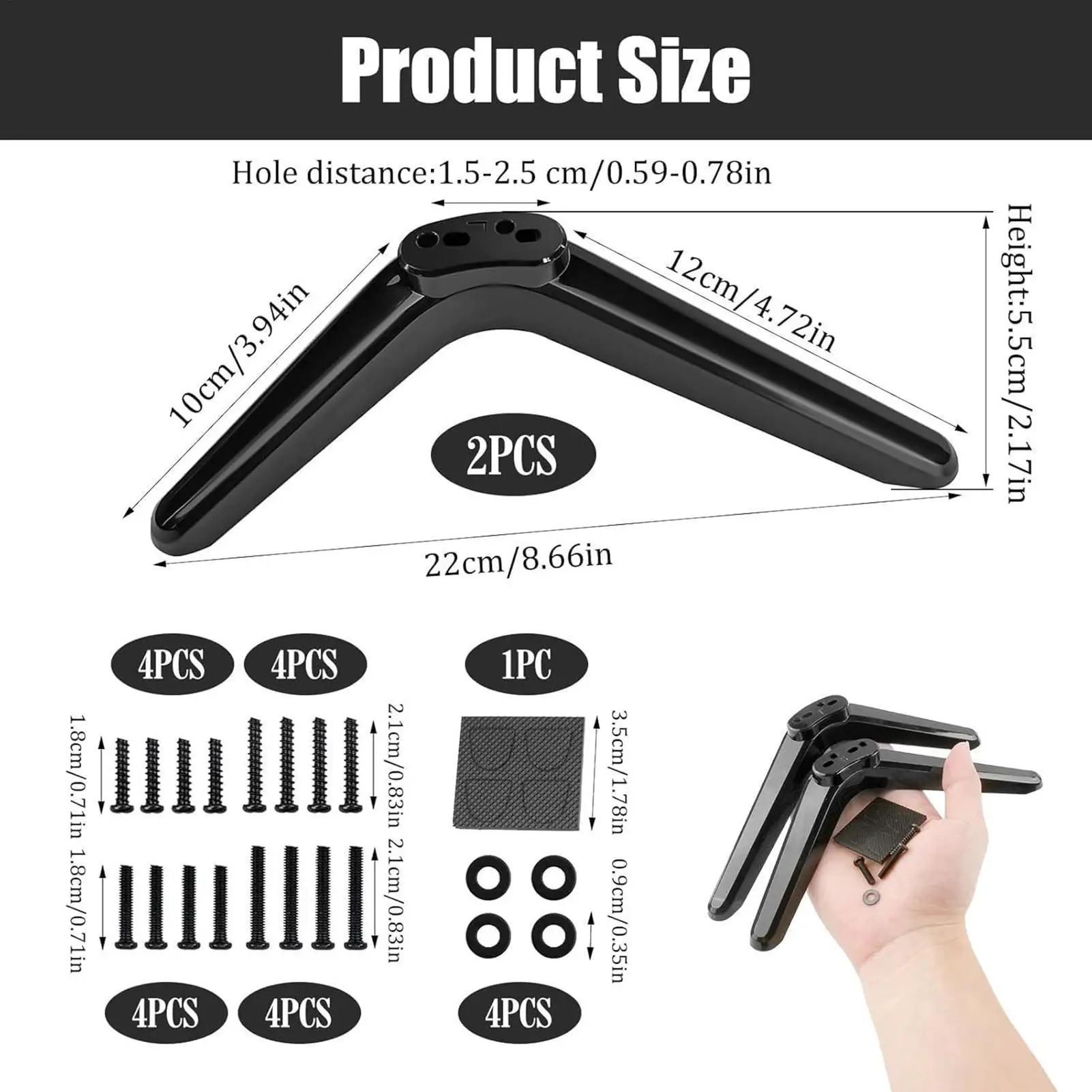 أرجل حامل تلفزيون غير قابلة للانزلاق أرجل تلفزيون 2 قطعة مضادة للإمالة أسود غير لامع حامل تلفاز قدم لغرفة النوم مكان العمل الموقد شقة #6