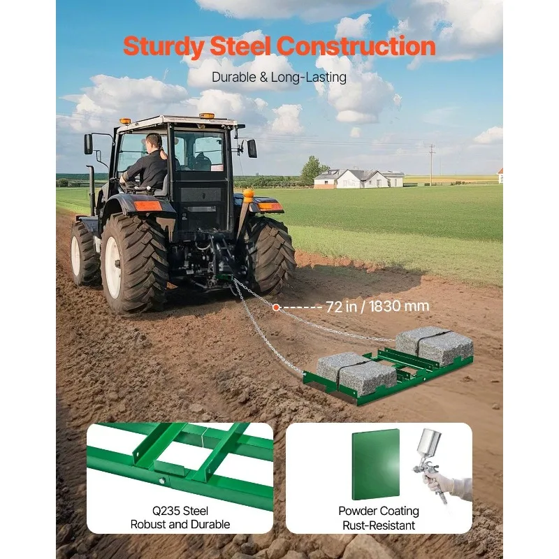 Drag Harrow 4-футовый сверхмощный буксир за тягой Harrow Грабли для подъездных дорог