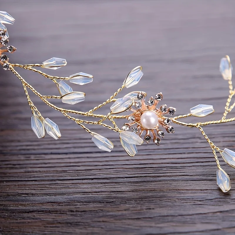 Ikat Kepala Bunga Mutiara Kristal Mewah Ikat Rambut untuk Wanita Berlian Imitasi Pengantin Pernikahan Aksesori Rambut Perhiasan Ikat Kepala Hadiah Tiara