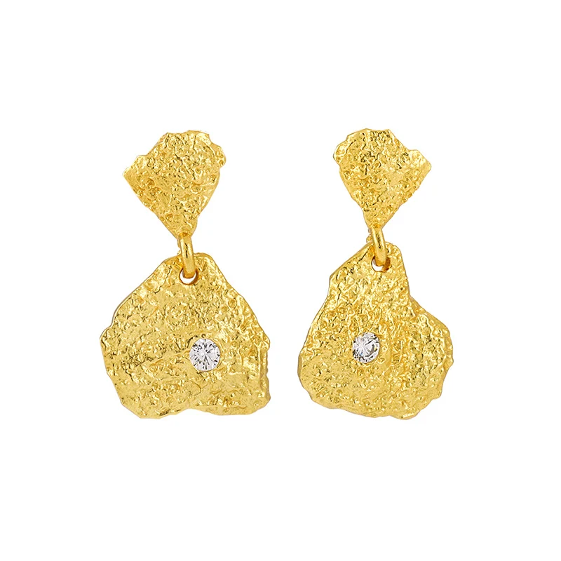 Lava-sensitive tinfoil paper texture geometric irregular zirconium diamond S925 earrings earrings