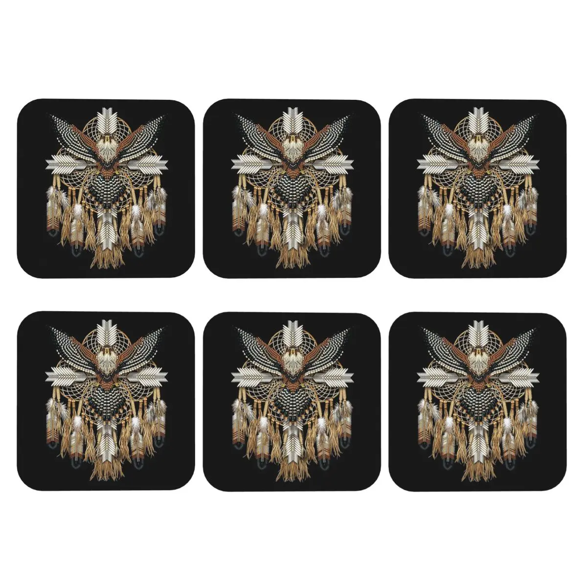 Eagle Native American Art Coasters PVC Leather Placemats Insulation Coffee Mats for Decor Kitchen Dining Pads Set of 6
