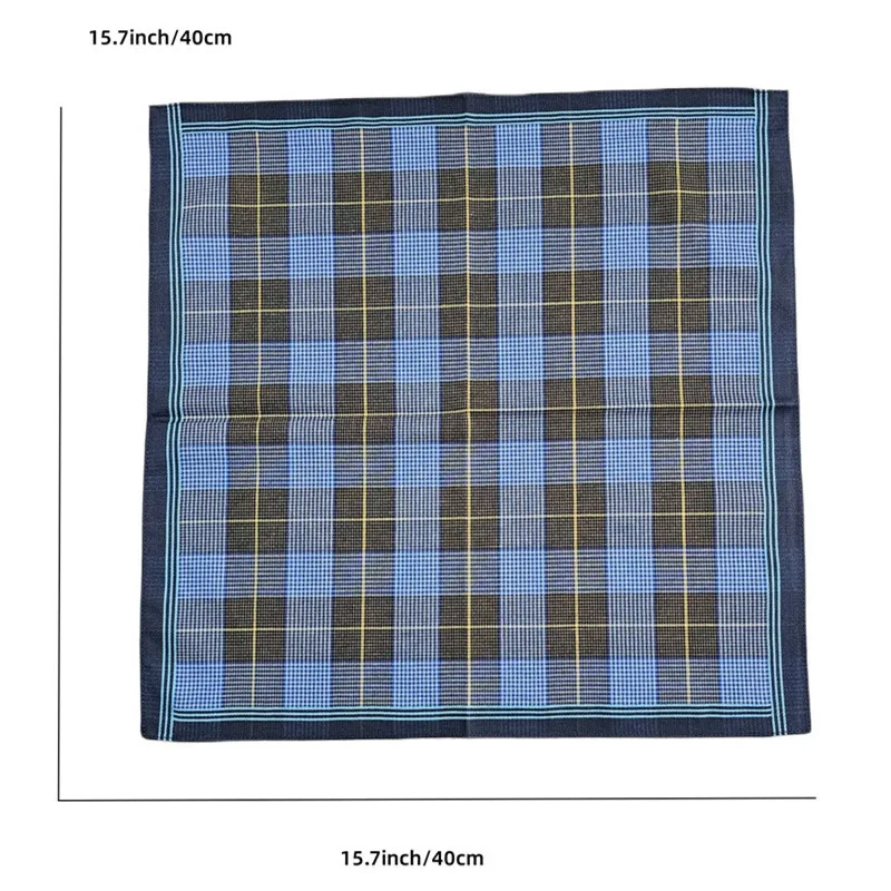 3Pcs 40x40cm 100% Cotton Vintage Dark Color Plaid Checkered Printed Mens Handkerchiefs Pocket Squares For Suit Jacket