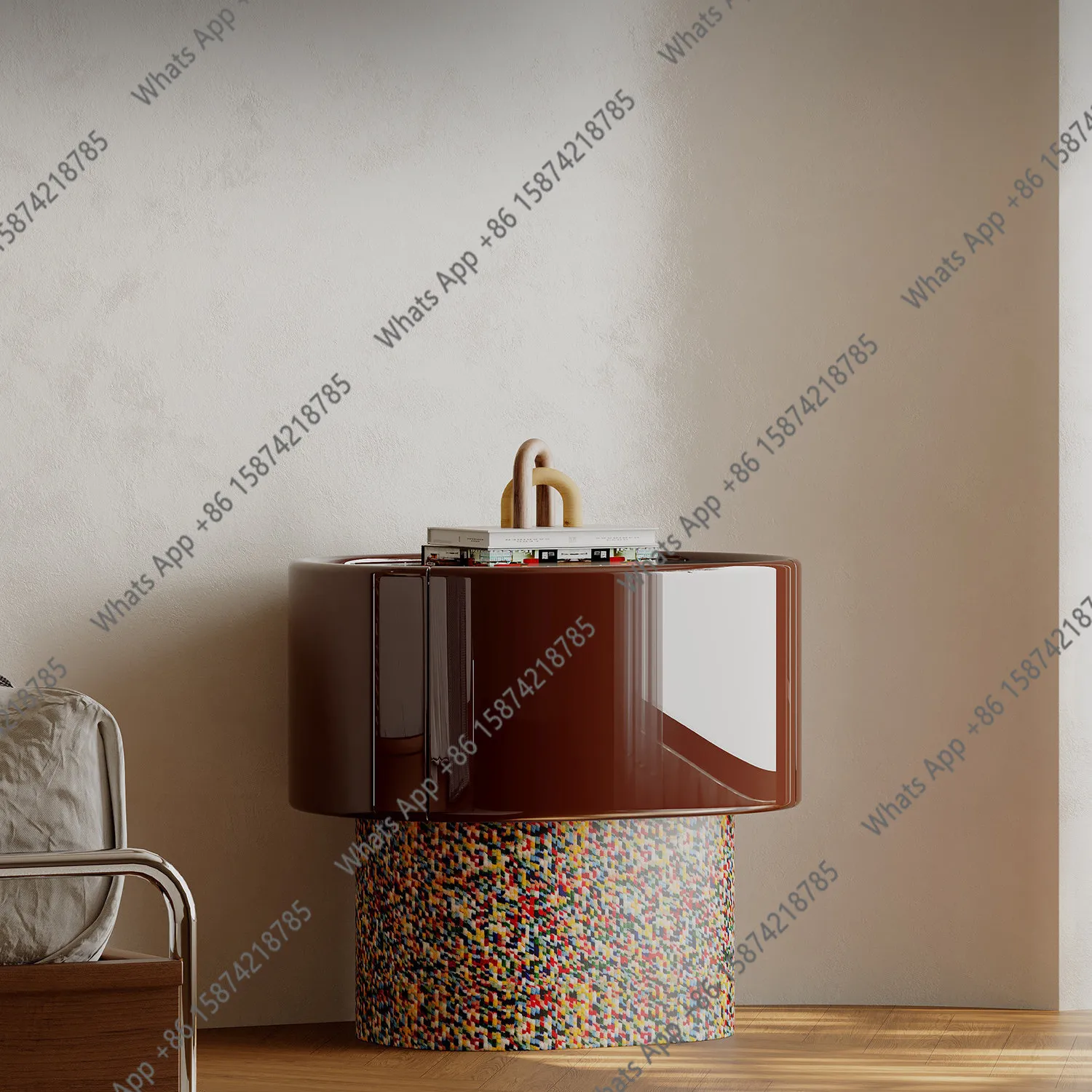 Solid wood paint bedside table high light designer new Italian minimalist retro bedroom storage