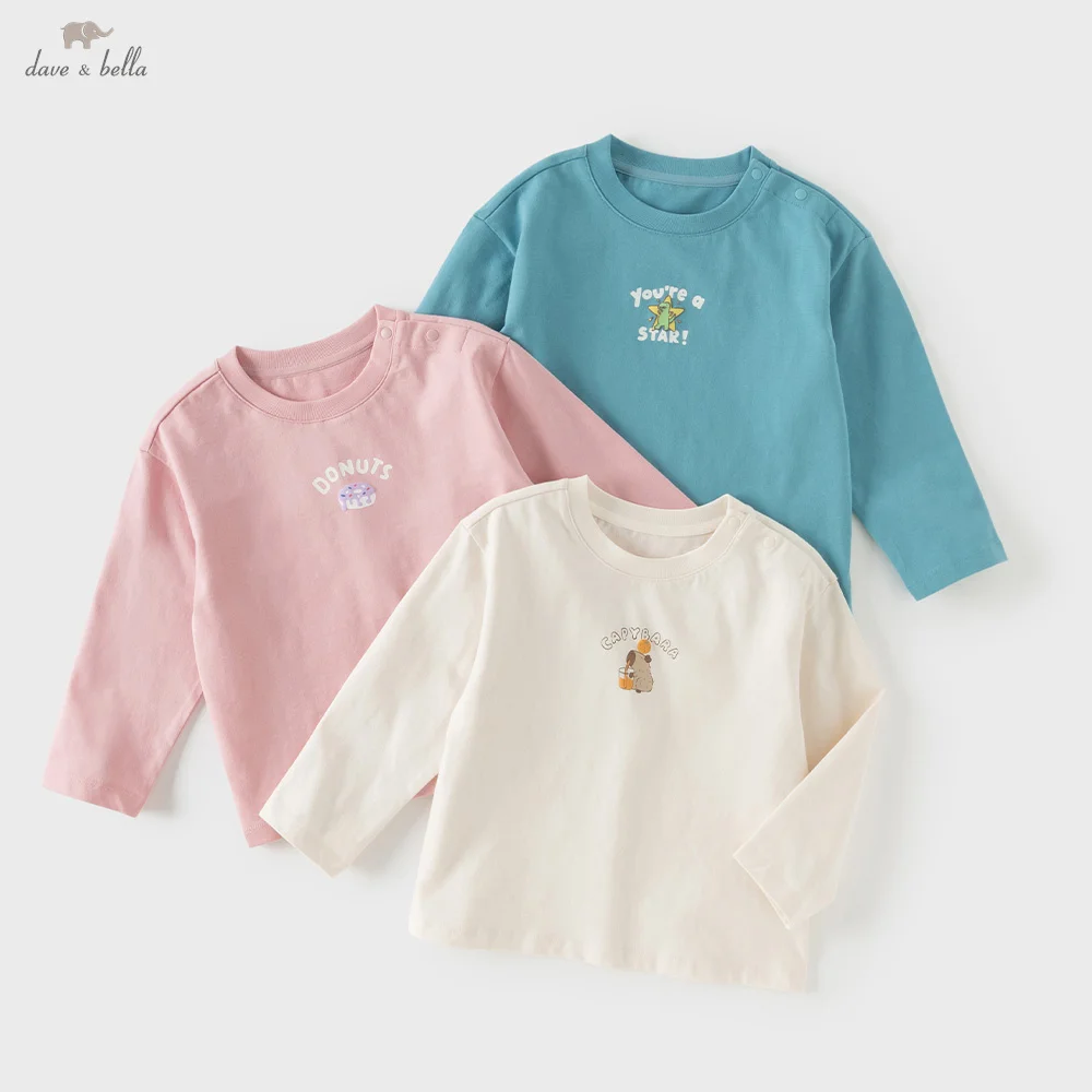 Dave Bella Children T-shirt Pure Cotton Boys Girls Pullover Bottoming Top Casual Long Sleeve Fashion Soft Print DB1260655