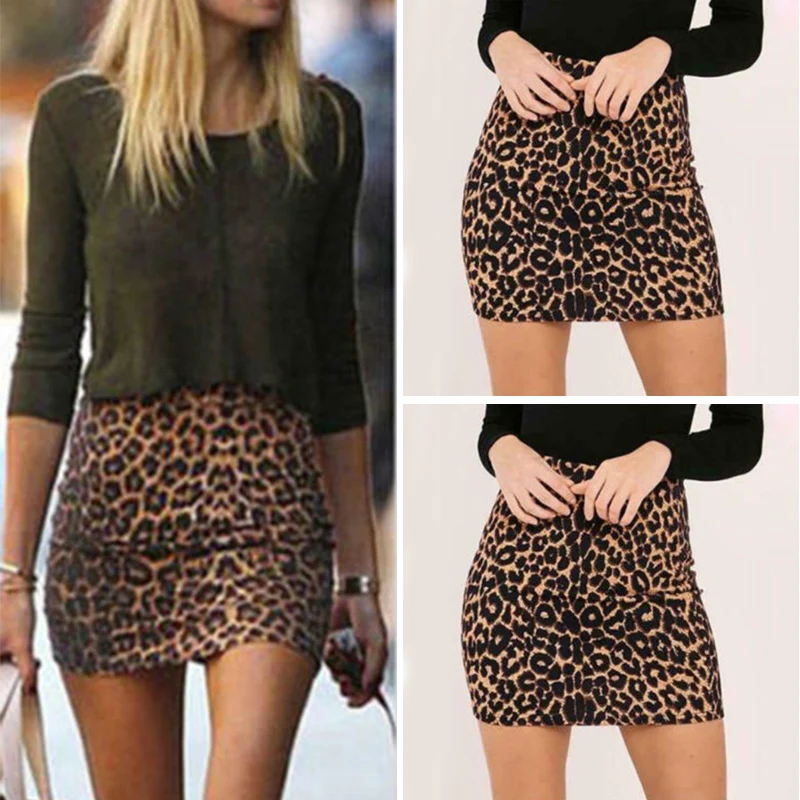 Women Ladies Skirt Fashion Leopard Printed Skirt High Waist Sexy Pencil Bodycon Hip Skirt Skirts Bottom