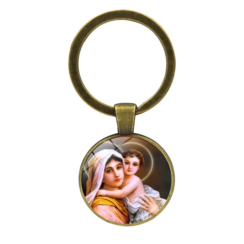 Hot Selling Fashion Jewelry Dome Glass Alloy Keychain Virgin Mary Retro Unique Classic Gift