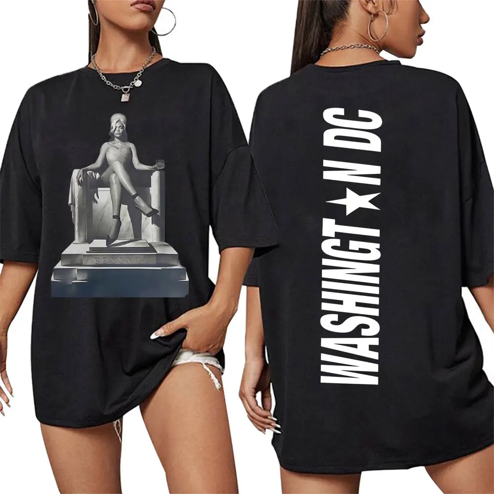 Beyonce Cowboy Carter Washington DC Tour 2025 100 Pure Cotton Printing T Shirts Women Clothing Fashion Vintage Short Sleeve Y2k