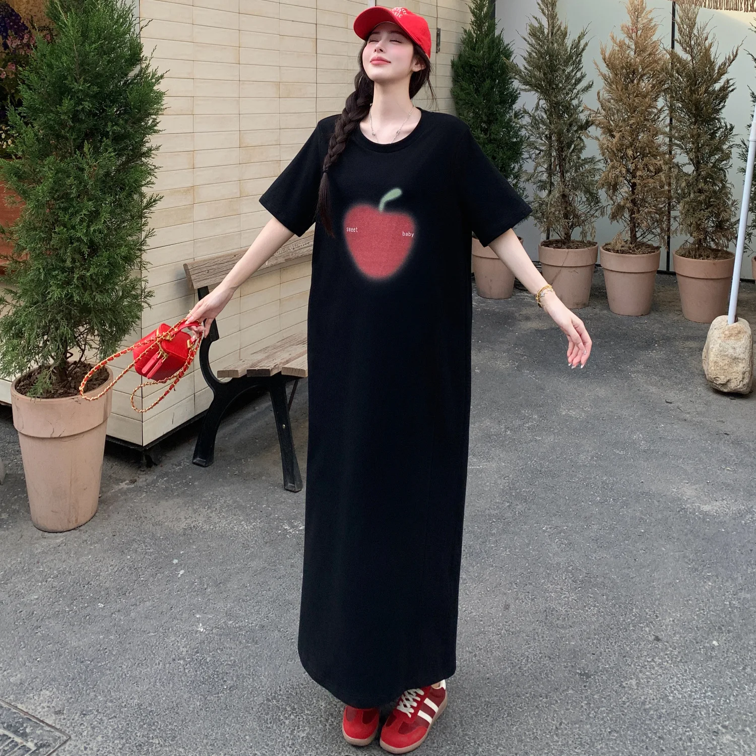 حجم كبير الصيف قصيرة الأكمام تي شيرت فستان المرأة أنيقة خمر فضفاض امرأة سوداء فستان السيدات طباعة فساتين طويلة Vestidos