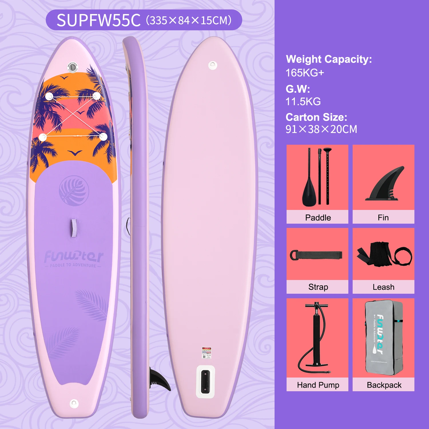 FunWater Stand Up Paddle Board Opblaasbaar Paddleboard Surfplank Surf Sup Board Antislip Watersport Paddleboard - afbeelding 1